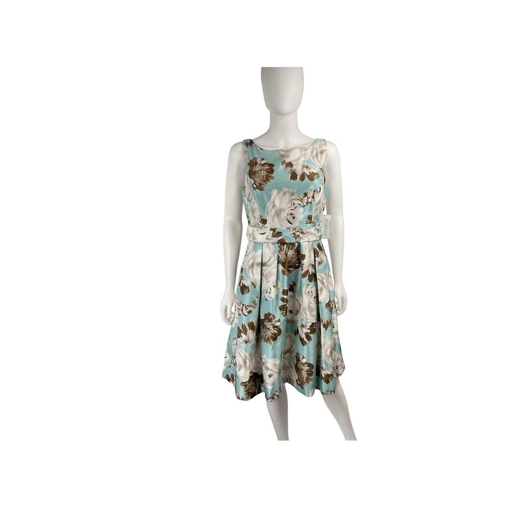 J Howard Sleeveless Knee Length Blue Floral Dress size‎ 8 with pockets Back Zip